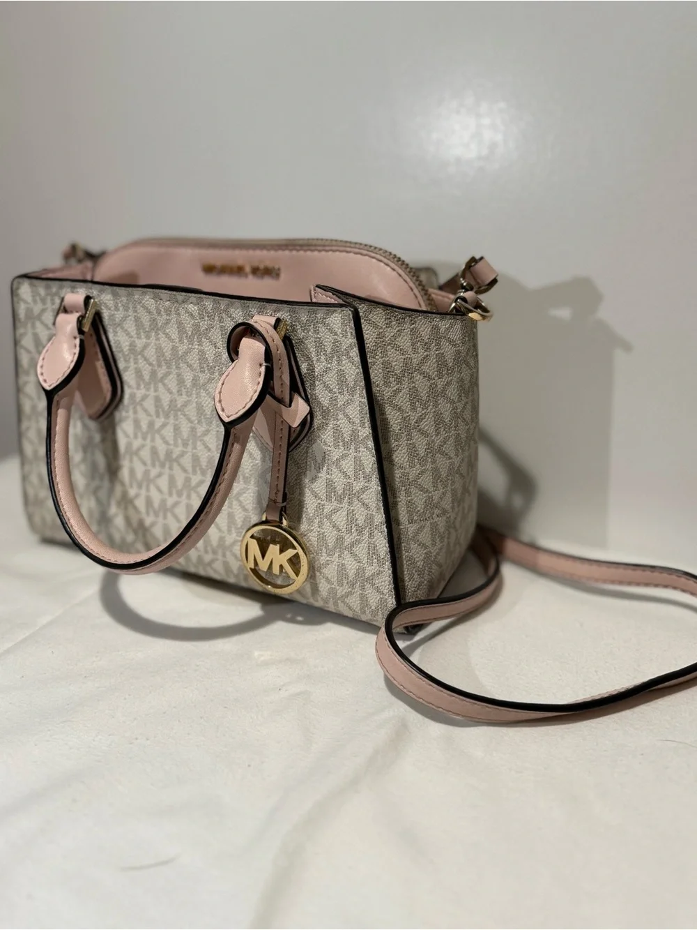 Michael Kors Signature Logo Satchel with Blush Trim